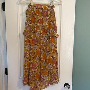 Veronica Beard Floral High Low Skirt in Orange and Purple